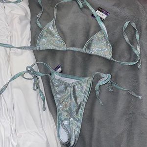 Freedom rave wear set blue sparkle holographic